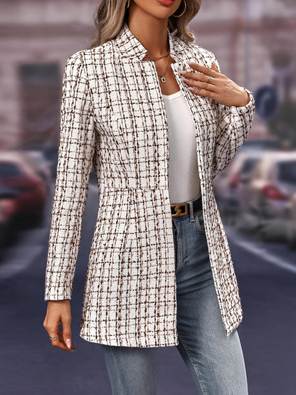 Women's Plaid Print Open Front Blazer