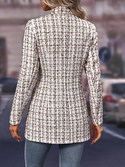 Women's Plaid Print Open Front Blazer