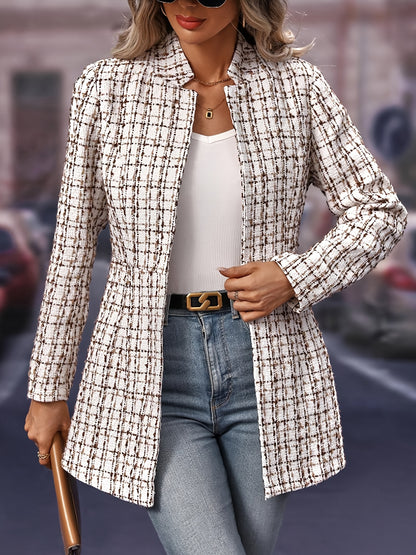 Women's Plaid Print Open Front Blazer